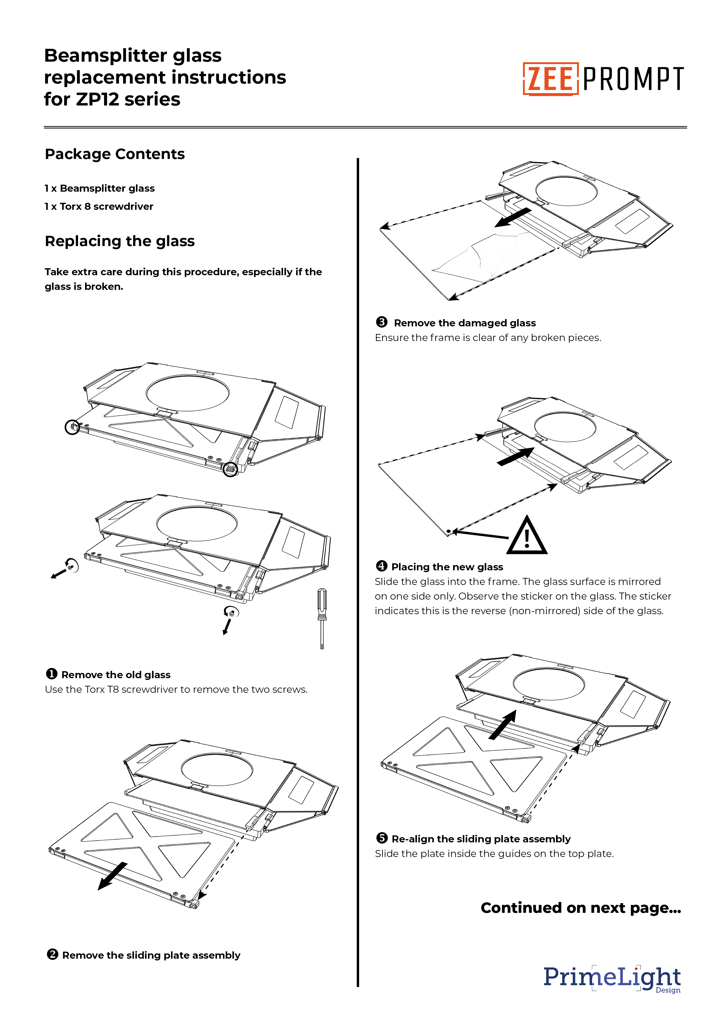 Replacement beamsplitter glass for ZP12